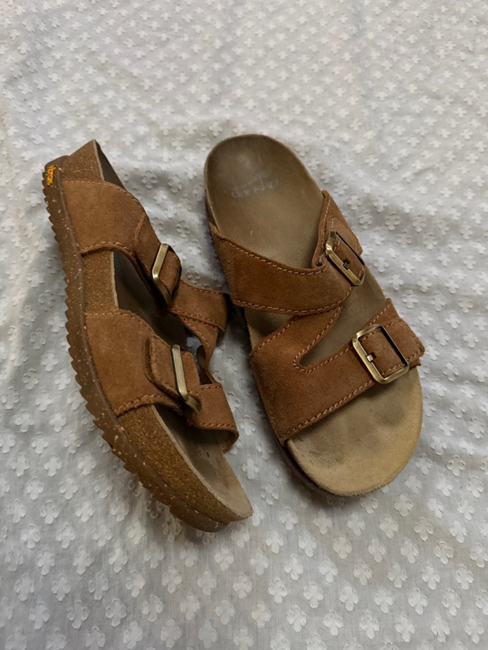 Dansko Dayna Suede Double Strap Slide Sandal In Tan Size 38